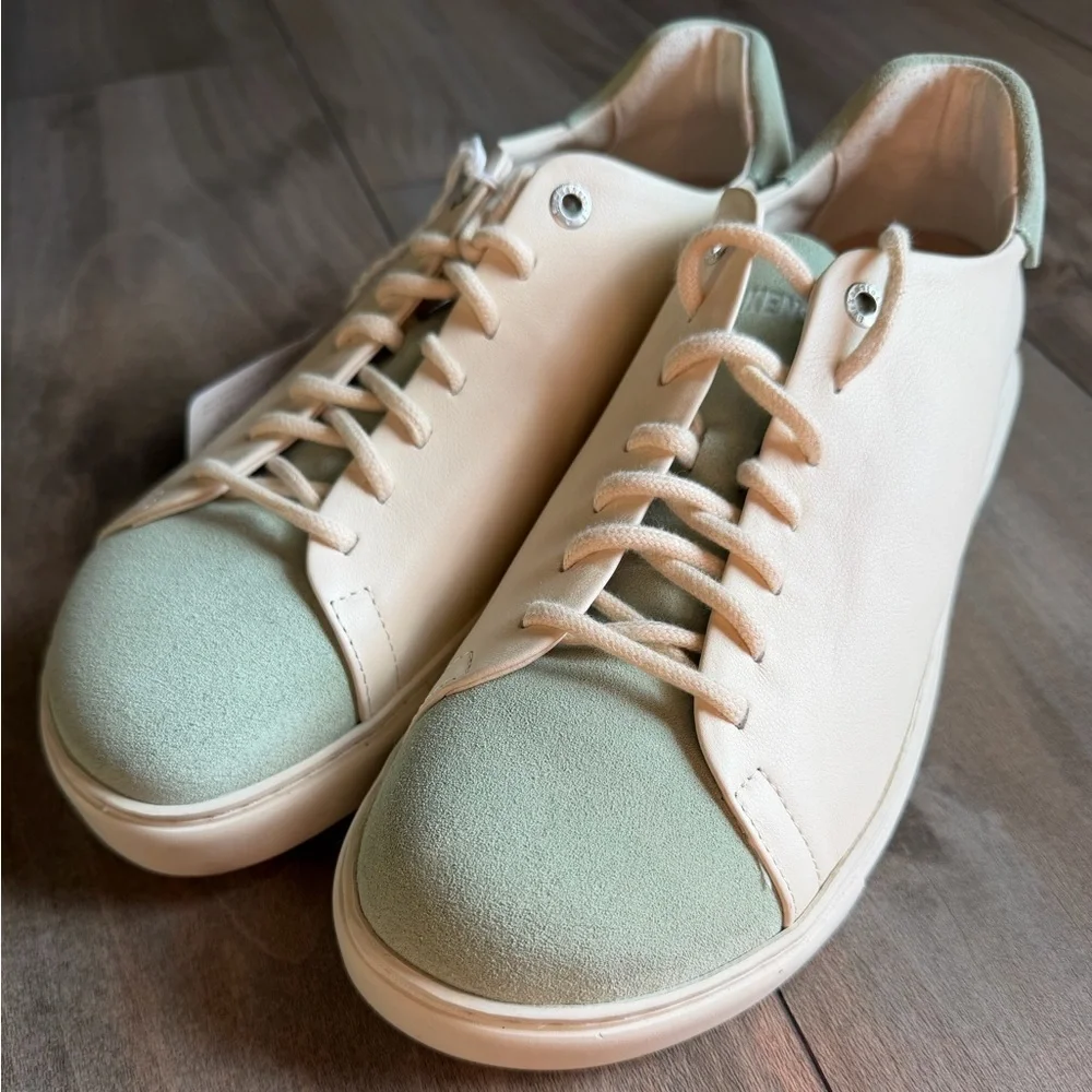 Birkenstock Bend Low Leather & Suede Sneakers - Matcha/Eggshell - Size 9